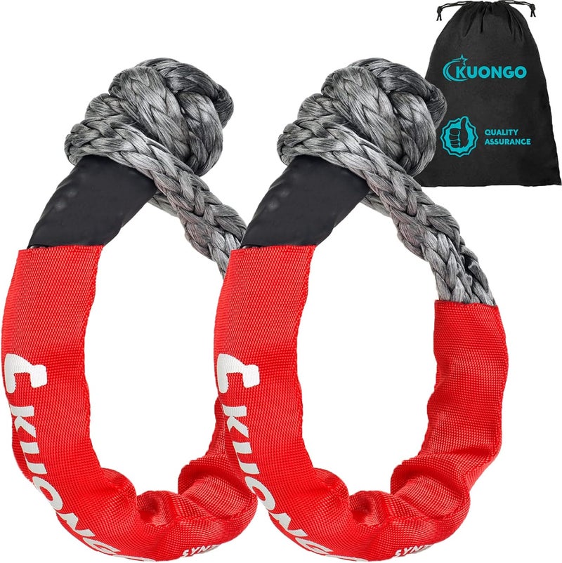 KUONGO Synthetic Soft Shackle 7/16"x20", Soft Shackle Recovery Rope 35000lbs Breaking Strength with Protective Sleeves, for Truck ATV UTV SUVs Off-Road Vehicel (2Pack Red) - Image 1